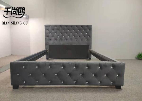 Queen Crystal Platform Tufted Bed , Velvet Upholstered Platform Bed