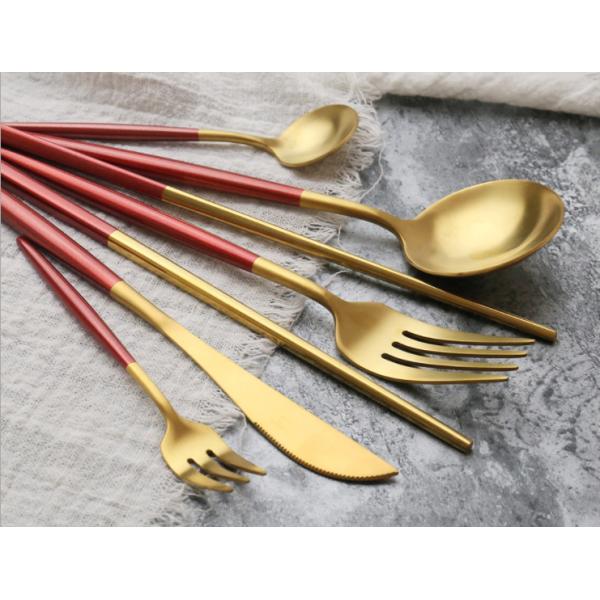 Hot Sale NC099 Red And gold Stainless Steel Cutlery Set LFGB FDA Flatware whole series