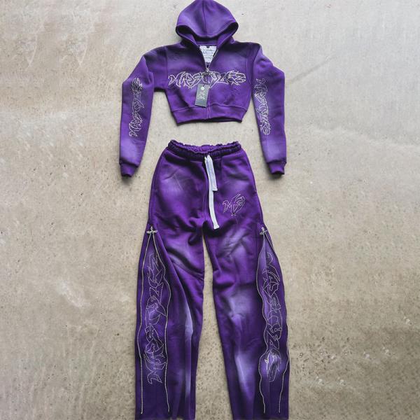 Custom Women Sweat Suit Screen Print Streetwear Hoodie And Sweatpants Set