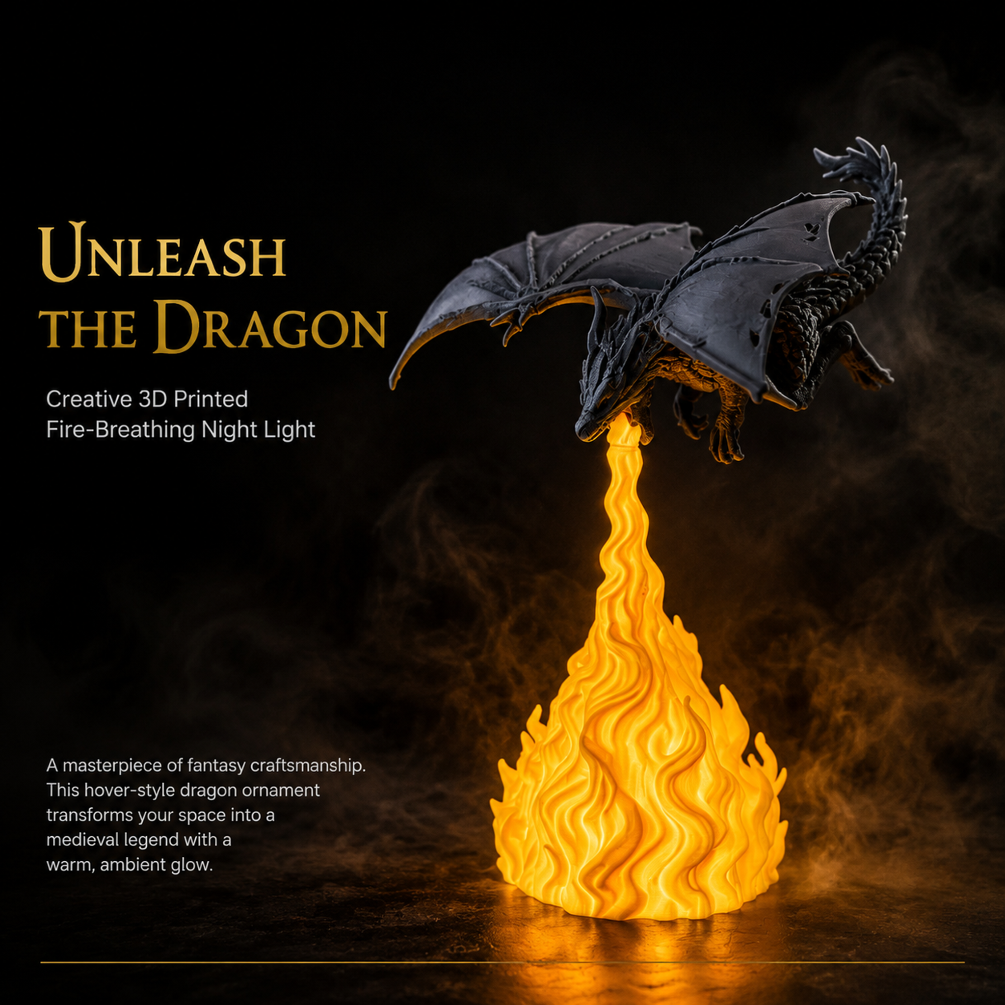 Flying Dragon Breathing Fire Night Light, 3D Printed Lighting Fixtures Creative Table Lamp