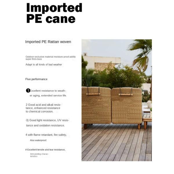 Hand Knitted Outdoor Teak Furniture Villa Hotel Garden PE Rattan Sofa And Table Set