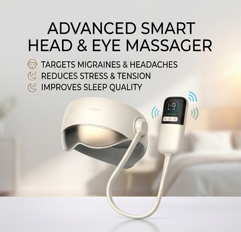 Smart Airbag Eye and Head Massager ZN-521DB - Heated Headband with 4 Modes & Bluetooth Music for Migraine, Eye Strain & Stress Relief