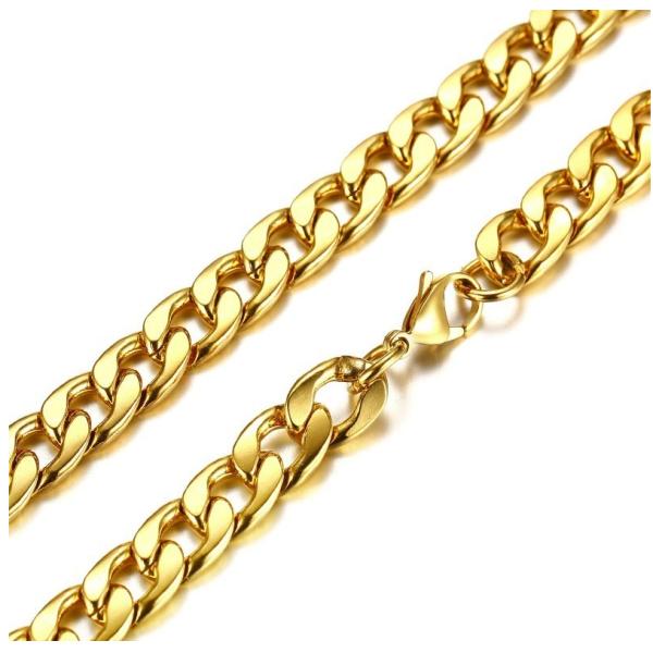 24 Inch Men's Round Miami Cuban Link Chain Necklace in Gold Tone Stainless Steel