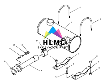 287-0218 Excavator Silencer Muffler E320D 90mm Tail Pipe D 280*320 H 645 IN 70 EX 90 Clamp 64.5