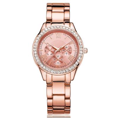 O relógio de forma das mulheres do diamante, 3ATM Waterproof o relógio de pulso do ouro de Rosa de quartzo