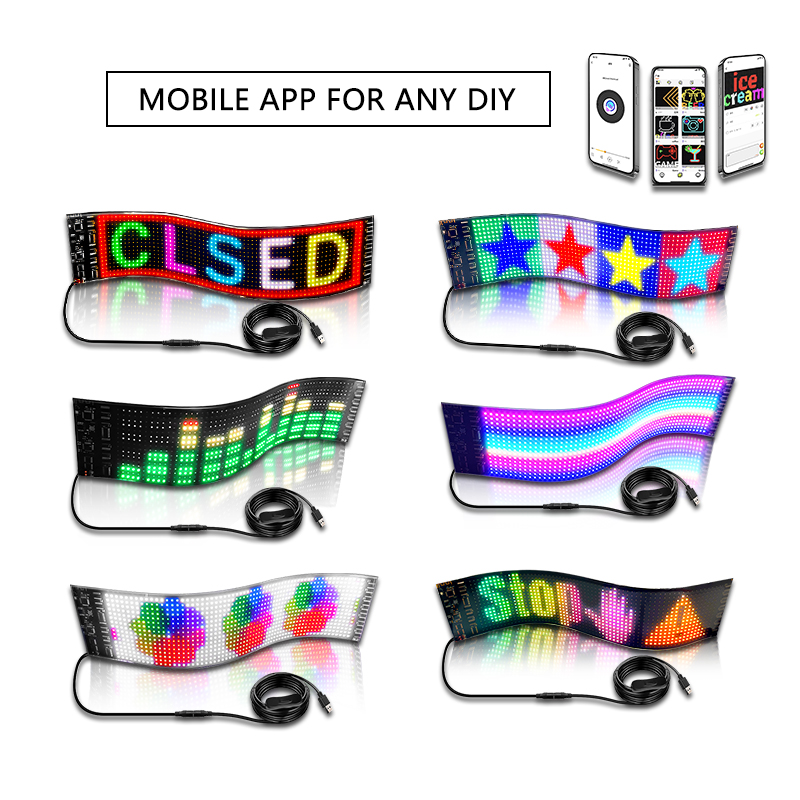 Flexible Advertising LED Display Programmable Text Logo Light Soft Matrix Panel Car Window Sign Shop LED Ticker Board