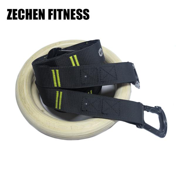 32mm Wooden Gymnastic Rings High Grade Safety With Stitches Straps Carabiner