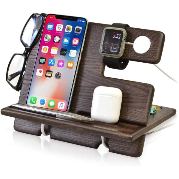 Laser Engraved Wooden Lazy Holder Custom Cell Phone Stand with Phonestand and Pen Slot
