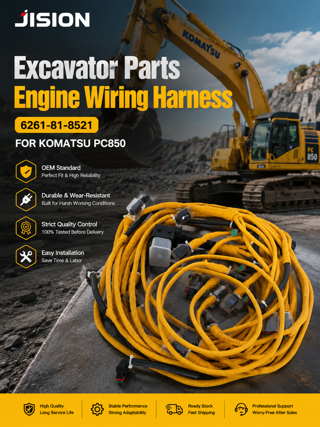 Excavator Parts Engine Wiring Harness 6261-81-8521 FOR KOMATSU PC850、Komatsu PC850 Engine Wire Harness Assembly 6261-81-8521 | Construction Machinery Parts