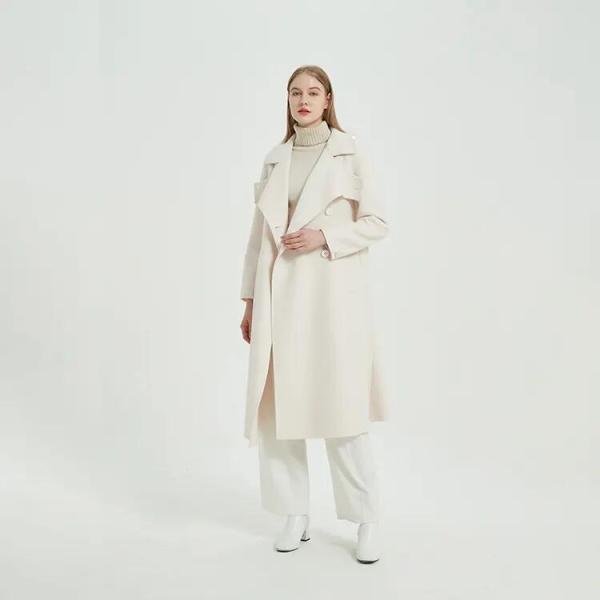                  Stylish Thick Winter Trench Coats 90 % Wool White Cashmere Coat for Women             