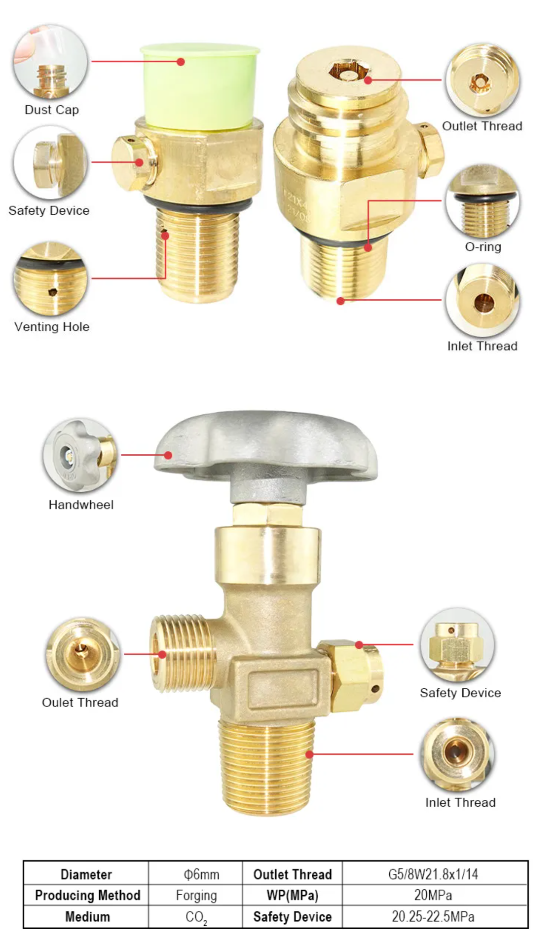 High Pressure Brass CO2 Cylinder Valve for Soda Machine Beverage Industrial Use 150Bar