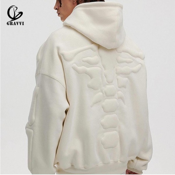 Oversized Men Hoodies Blank Fleece Hoodies 3D Embossed Regular Length With Letter Pattern