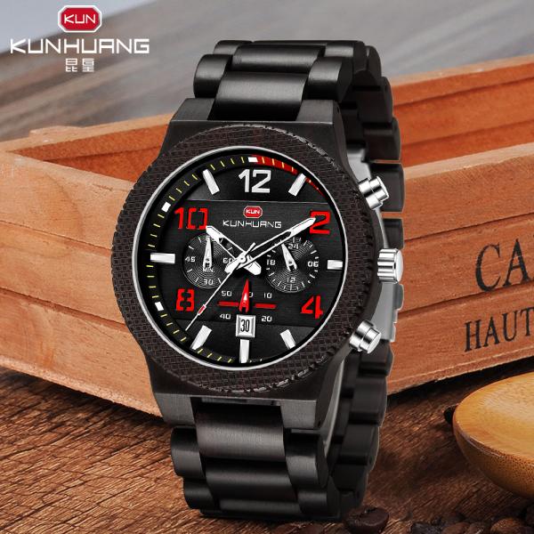 Black Dial Black Ebony Wood Chronograph Wrist Watches