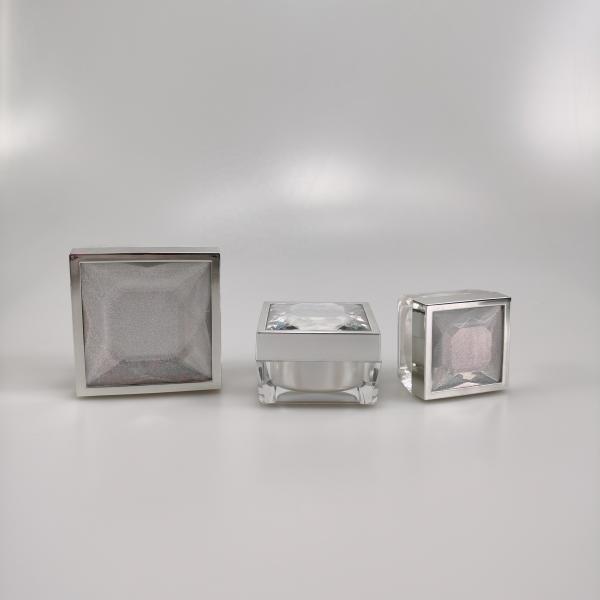 Skin Care Cream Plastic Cap 15g 30g 50g Square Acrylic Eye Cream Jar with Diamond Silver Lid
