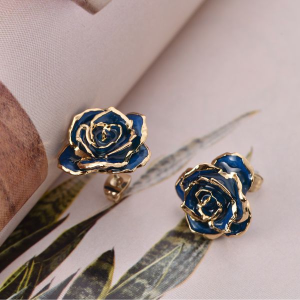 Gold Dipped Rose Earrings Roses Blue Rose Eternal Decoration