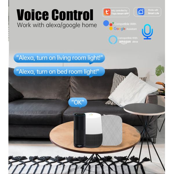 Smart Light Switch with 20A Socket and Tempered Glass Panel Featuring Voice Control via Alexa and Google Home