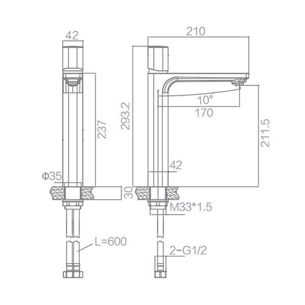 Lavatory Toilet Basin Mixer Tap 210mm Single Handle Brass Chrome