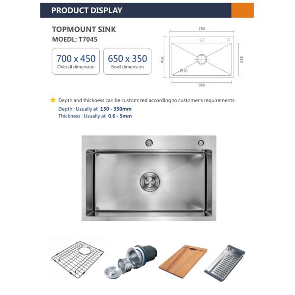70x45 Topmount Stainless Steel Kitchen Sink Rectangular 16 Gauge Single stainless steel