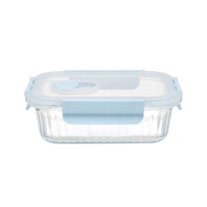 Stain Resistant Striped Glass Food Container With Vented Cool Lock PP Lid