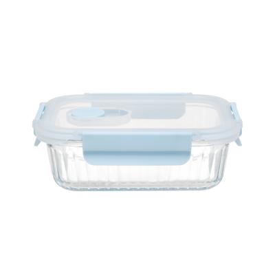 Stain Resistant Striped Glass Food Container With Vented Cool Lock PP Lid