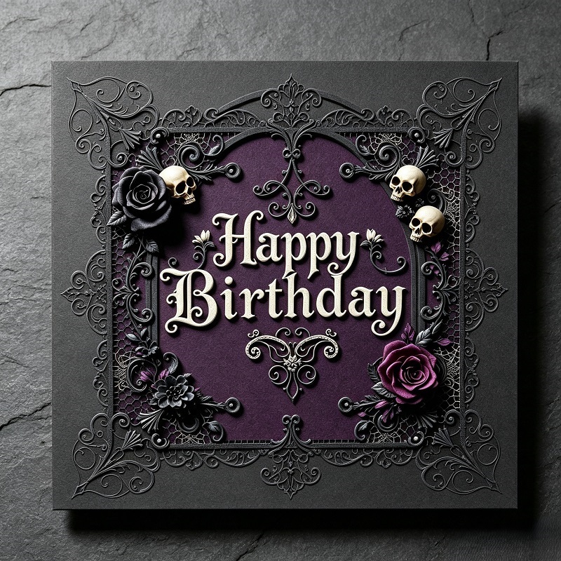 Custom gothic dark art illustrative happy birthday stationery