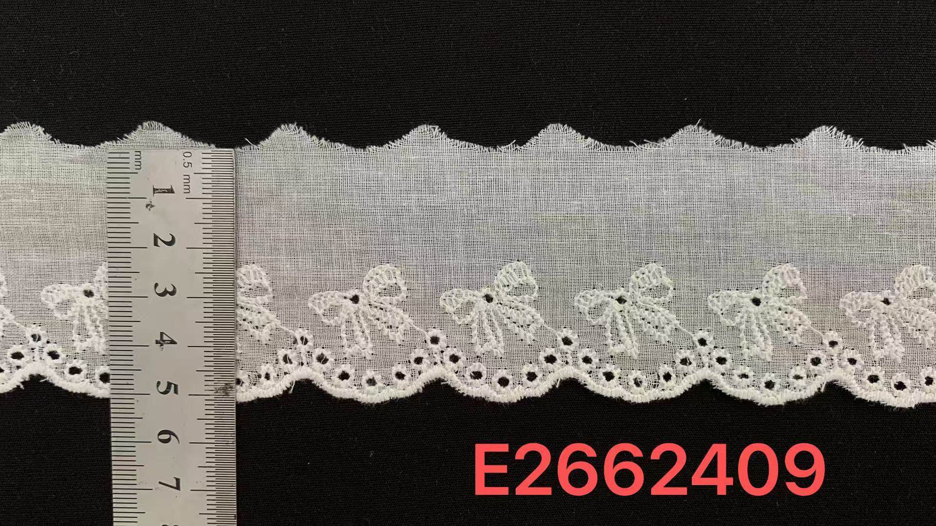 Cotton Eyelet Lace Trim with Bow Embroidery Scalloped Edge for Garment Decoration E2662409