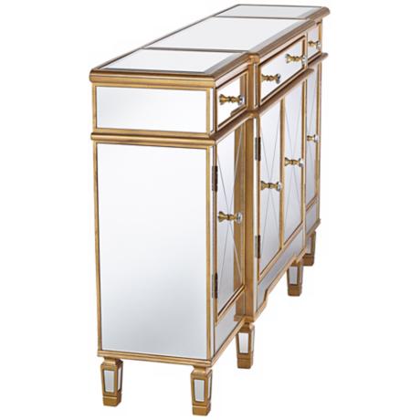 Living Room Cabinet Modern 4 Drawers 4 Doors Buffet Cabinet Table with Mirrored Finish
