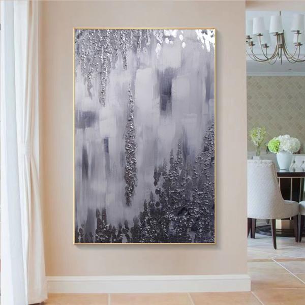Customized Size Accepted Handpainted Abstract Silver Foil Art Oil Painting Wall Art Decorative Painting