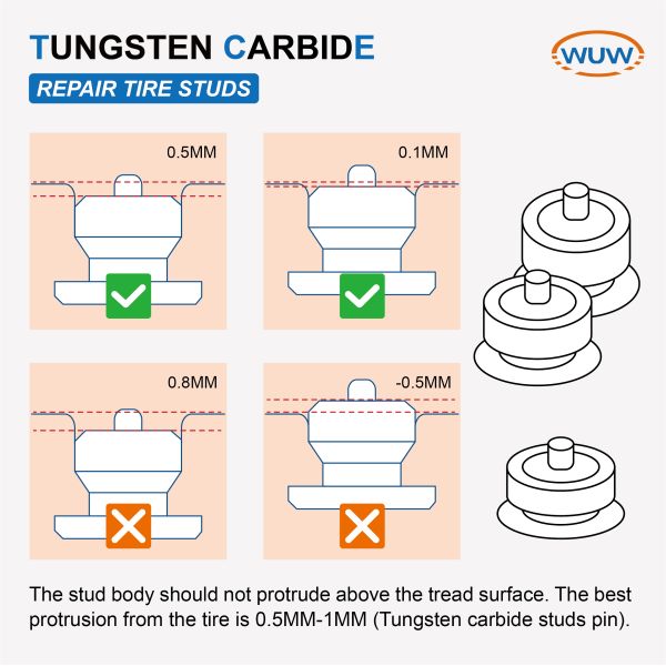 Tire Stud Screws with 6/7/8/9/10 MM Length and 12 MM Diameter for Repairing Worn-Out Tires