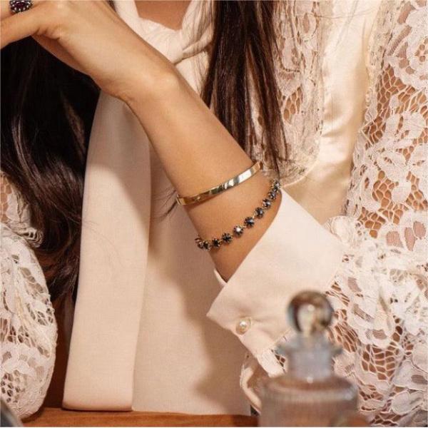 Торн CZ Бриллиантовый теннисный браслет Родиевое покрытие Черный драгоценный камень браслет