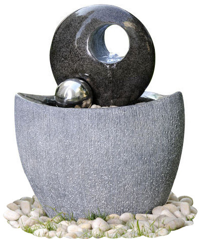 Polished Finishing Contemporary Sphere Garden Fountain With Lights