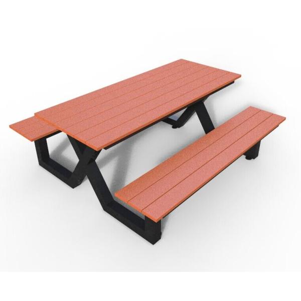 Современный столовой набор, деревянные металлические пикники и скамейки.