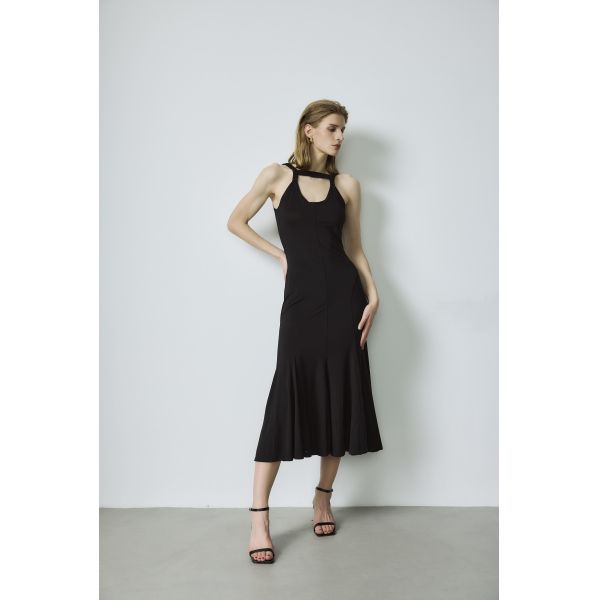Custom Stretch Knit Dress Black Halter Fishtail Pants And Dress