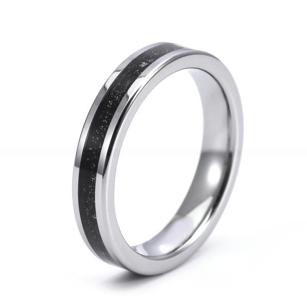 Wedding Rose Gold Black Tungsten Carbide Ring Plating Polished With Sandstone Inlay