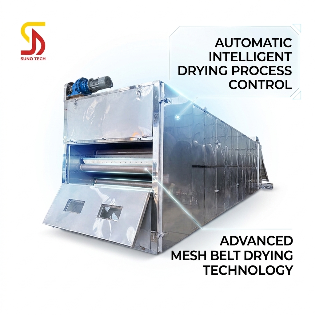 Automatic Multifunctional Mesh Belt Dryer for High Safety Level Drying of Biomass Residues