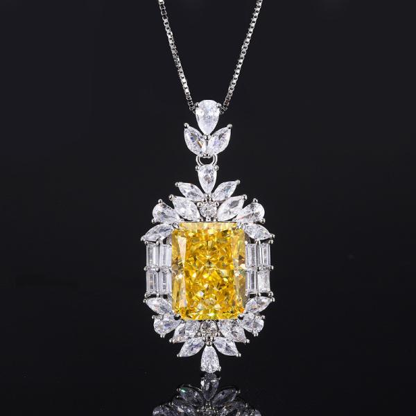 925 Sterling Silver Jewelry Set Radiant Cut Created Yellow Diamond Pendant Ring Earrings