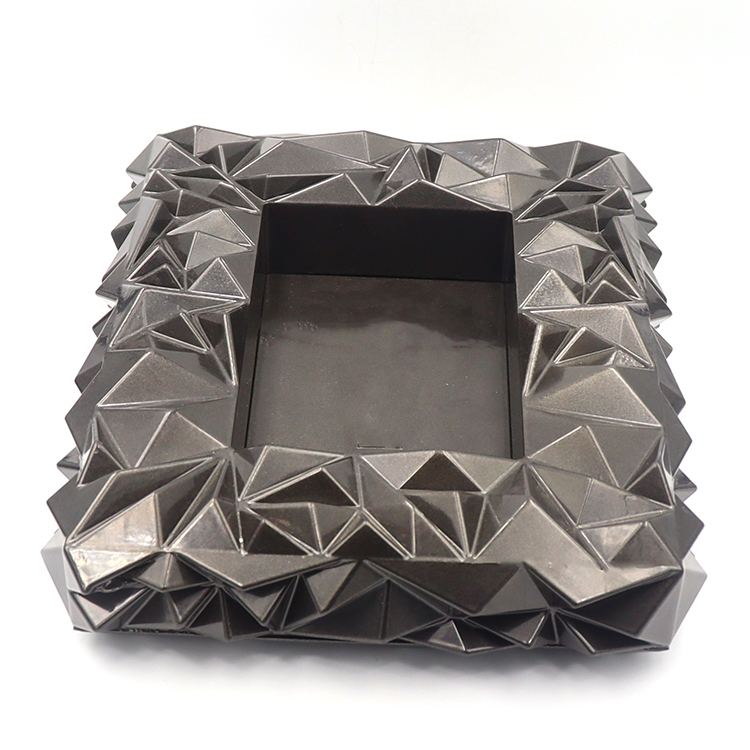 Square 3D irregular rock geometric surface metal ashtray with matte gunmetal finish and scratch resistant design