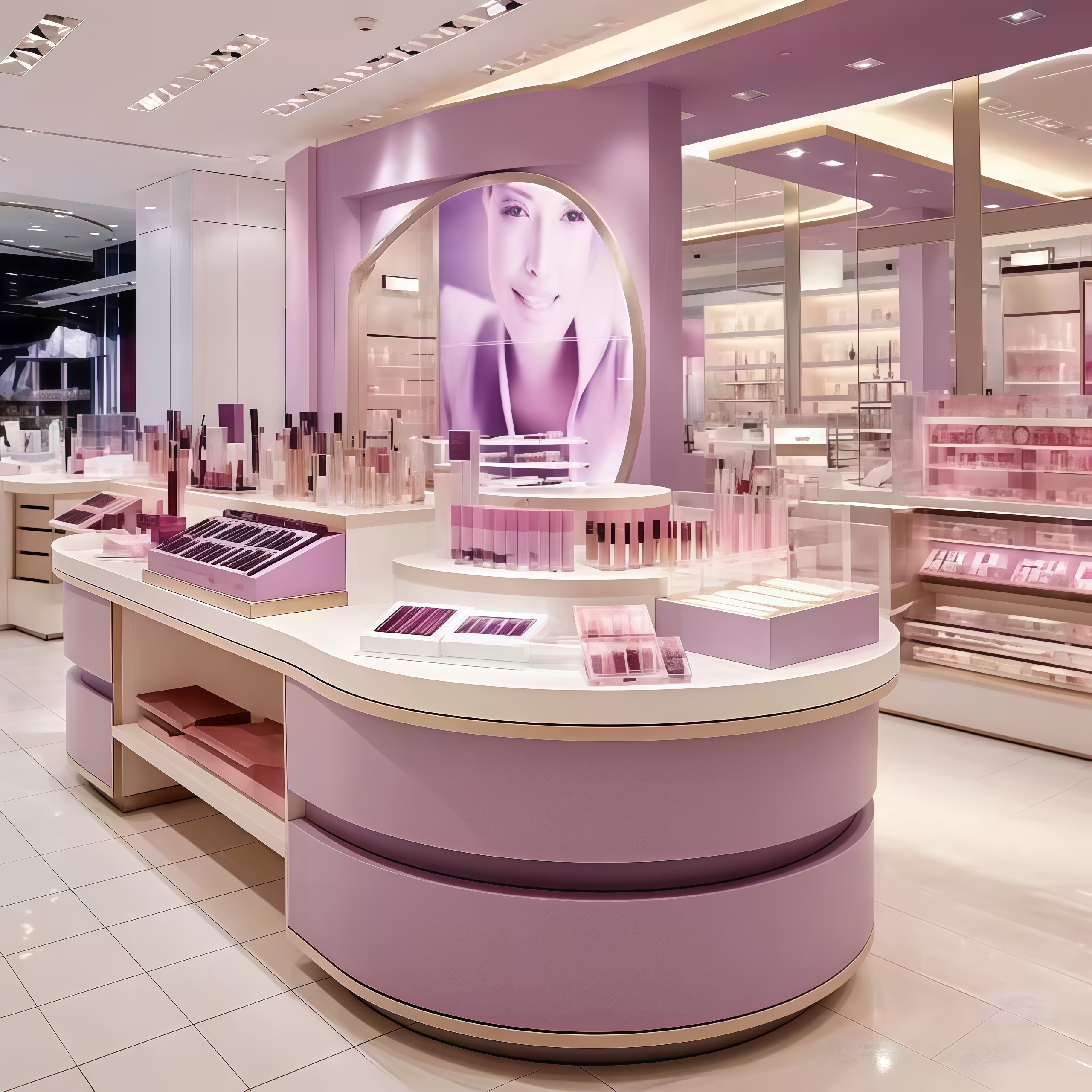 High Quality Eco-Friendly Heavy Duty Cosmetic Display Stand Makeup Store Display Cabinet LED Lighting for Retail Shop Decoration