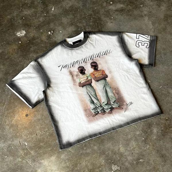 Fabricante de prendas de vestir mayorista ropa callejera personalizada de peso pesado lavado con ácido algodón caja de época camiseta cortada de gran tamaño para hombres