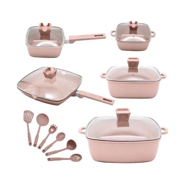 Kitchen Aluminum Cookware Set  Maifan Stone Non Stick With Glass Lid
