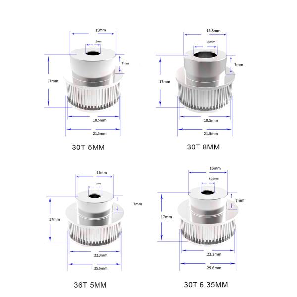 Silver Teeth Bore 5mm 3D Printer Timing Pulley Aluminum alloy