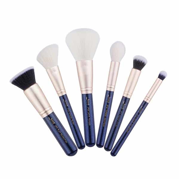 6pcs Prussian Blue / Golden Sands Face Makeup Brush Set Angled Blush Finish T488