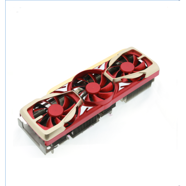 Custom 3-Fan GPU Cooler, Aluminum Heatsink with Red Fans, Replacement Graphics Card Cooling System for Desktop