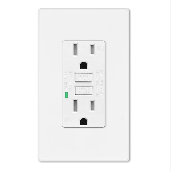 15A 125V 60Hz GFCI Electrical Outlet Safe Self-Grounding Wall Mounted Receptacle Unit