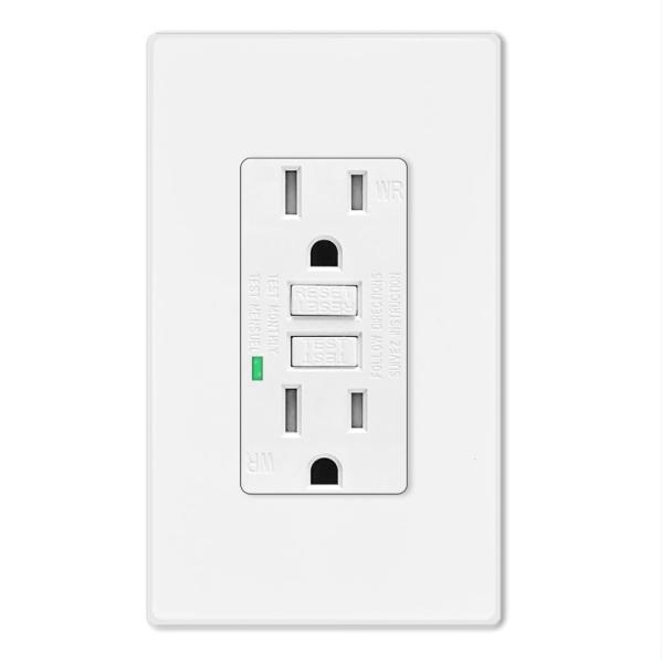 15A 125V 60Hz GFCI Power Outlet Self Grounding Wall Safe Socket