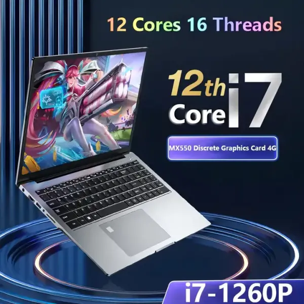 16inch Full HD Gaming Laptop with Intel Core I7 1260P and MX550 4GB Graphics Notebook Computer