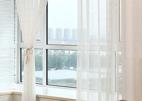 Linen Yarn Blending Pure White Bathroom Window Curtains With Different Size