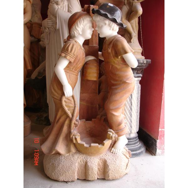 Pink Marble cherubs Statue Stone wall Fountain Outdoor