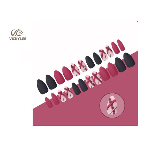 Stiletto Rose Red And Black DIY Fake Nails OEM Fashion Printing