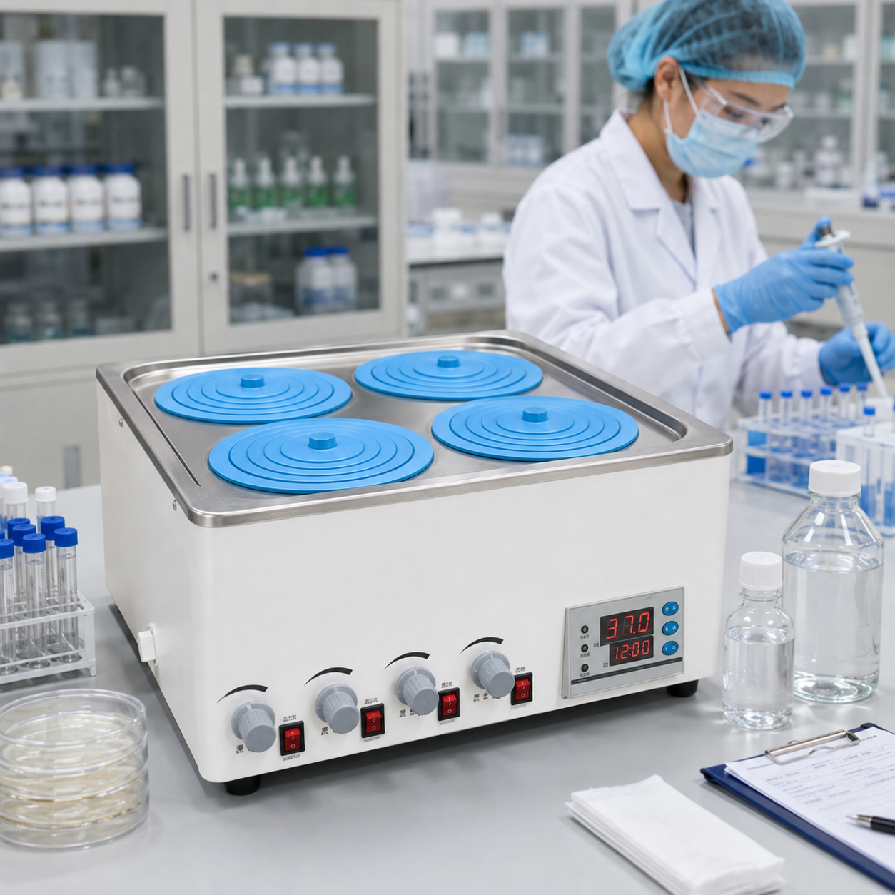 Cenlee Laboratory Constant Temperature Water Bath with 4 Independent Stirrers 800W Heating for Aquaculture Hygiene and Education